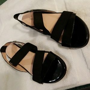 Taryn Rose black patent leather and stretch sandal